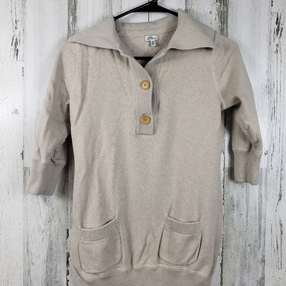 LL bean light tan 3/4 sleeve sweater, cashmere silk blend women's size XS - Picture 2 of 8